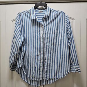 a.n.a Blue and White Striped Casual Shirt